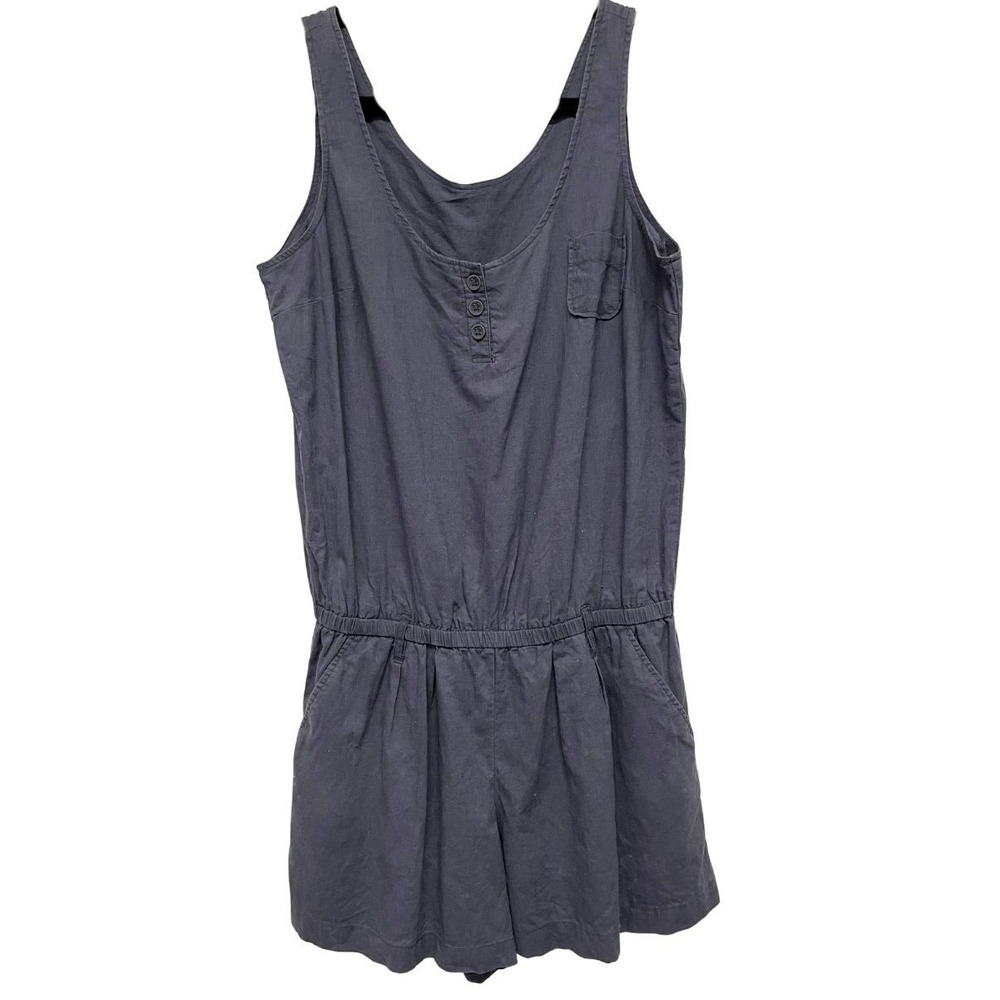 New York & Company Gray Blue Linen Cotton Romper Tank Elastic Waist Size Medium